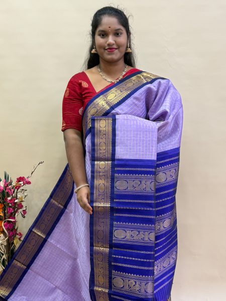 Silk Cotton Korvai Muthu Kattam in Lavender And Violet With Traditional Border