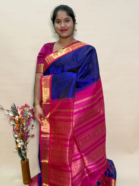 Silk Cotton Korvai Vairaoosi in Violet And Rani Pink With Traditional Border