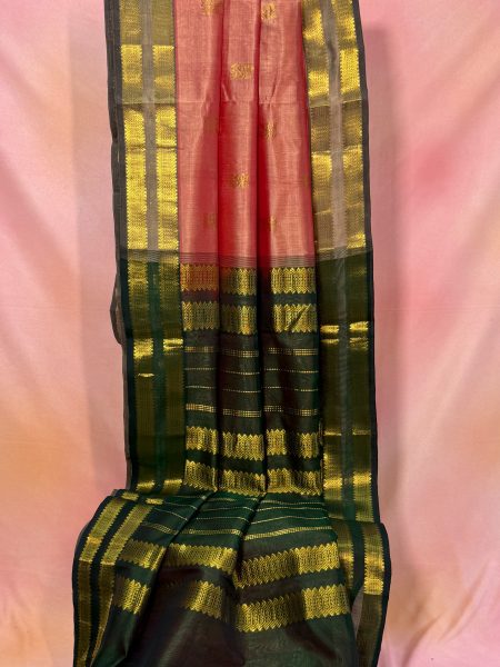Madisar Silk Cotton Buttas Saree In Onion Pink And Green With Traditional Border