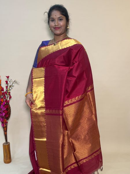 Bavanchi Silk Cotton In Kunguma Maroon With Traditional Border