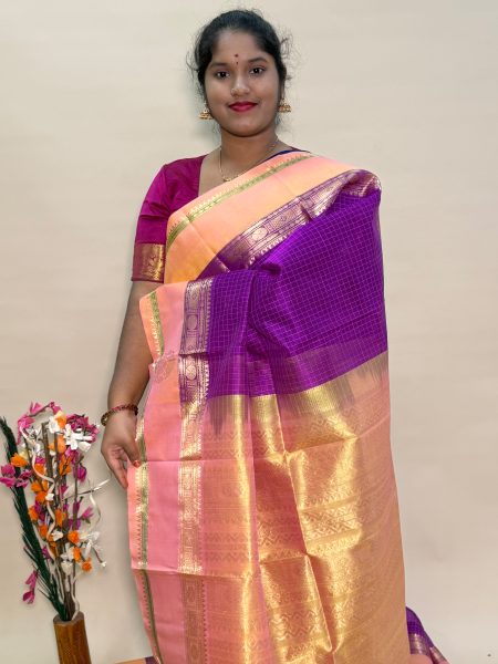 Silk Cotton Korvai Side Buttas In Vadamalli And Dual Shaded Peach With Traditional Border