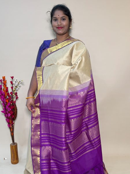 Semi Silk Cotton Kattam In Tussar And Vadamalli With Traditional Border
