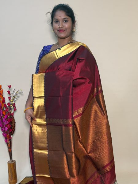 Bavanchi Silk Cotton In Dark Maroon With Traditional Border