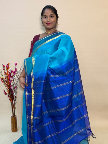 Simple Silk Cotton Saree in CS Blue And Violet With Traditional Border