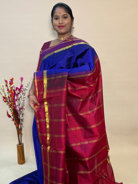 Simple Silk Cotton Saree in Violet And Maroon With Traditional Border
