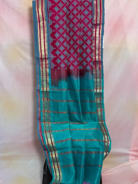 Silk Cotton Kalamkari Prints in Pink And Teal With Traditional Border