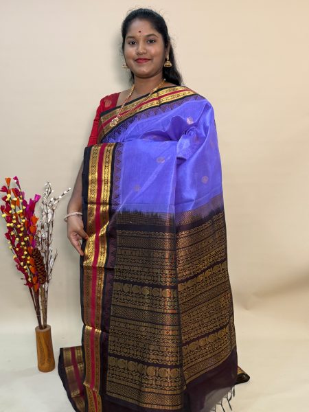 Silk Cotton Korvai Buttas In Lavender And Coffee Brown With Traditional Border