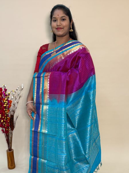 Silk Cotton Korvai Side Buttas In Vadamalli And Teal With Traditional Border