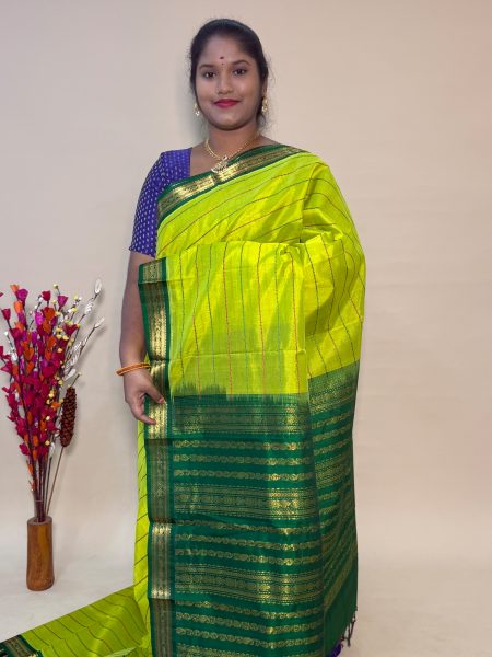 Silk Cotton Kuppadam Veldhari In Lime Green And Green With Traditional Border