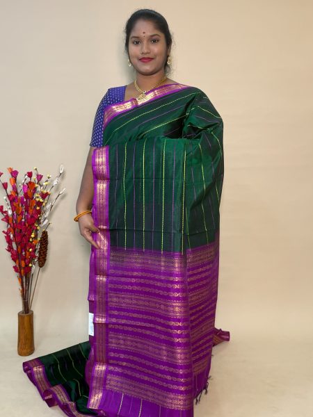 Silk Cotton Kuppadam Veldhari In Green And Magentha With Traditional Border