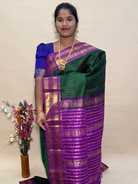 Silk Cotton Korvai Kattam in Green And Vadamalli With Traditional Border