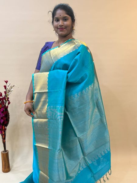 Bavanchi Silk Cotton In Teal With Traditional Border