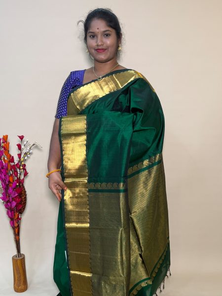 Bavanchi Silk Cotton In Green With Traditional Border
