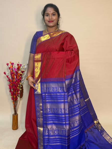 Semi Silk Cotton Vairaoosi In Maroon And Violet With Traditional Border