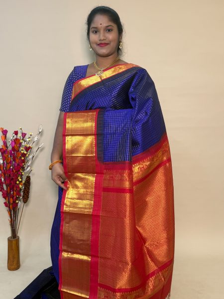 Silk Cotton Korvai Kattam in Violet And Red With Traditional Border
