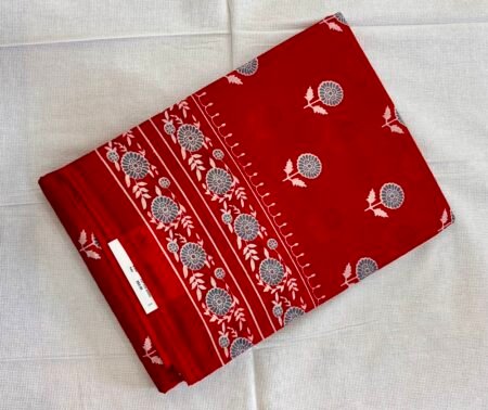 Mul Mul Cotton Saree In Red With Allover Prints