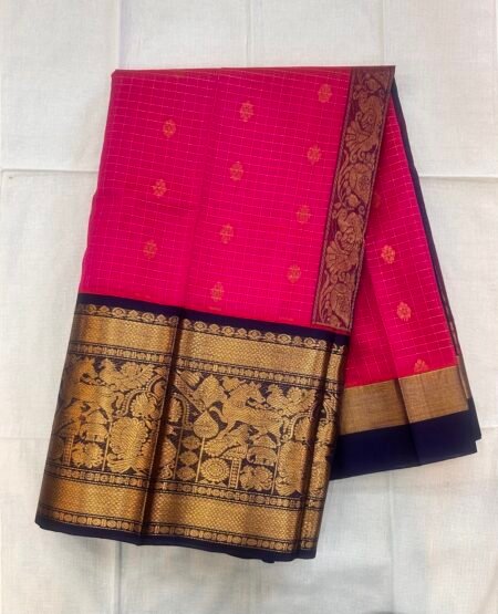 Silk Cotton Kuppadam Saree In Pink And Violet  With Traditional Buttas And Border