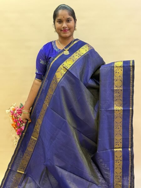 Silk Cotton Vairaoosi Saree In Navy Blue With Traditional Border