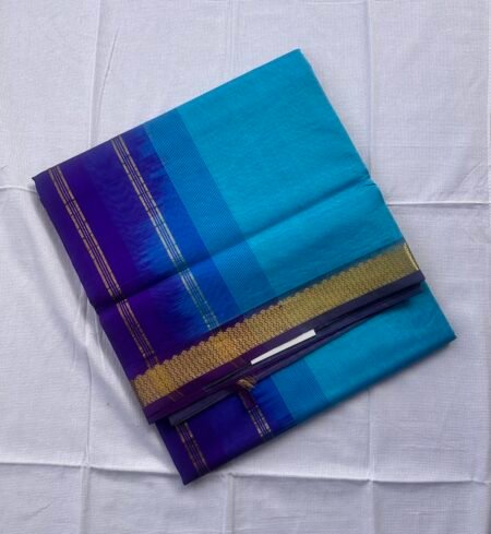 Simple Silk Cotton Saree In CS Blue And Violet With Traditional Border