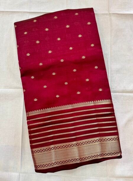 Semi Tussar Saree In Maroon With Traditional Border