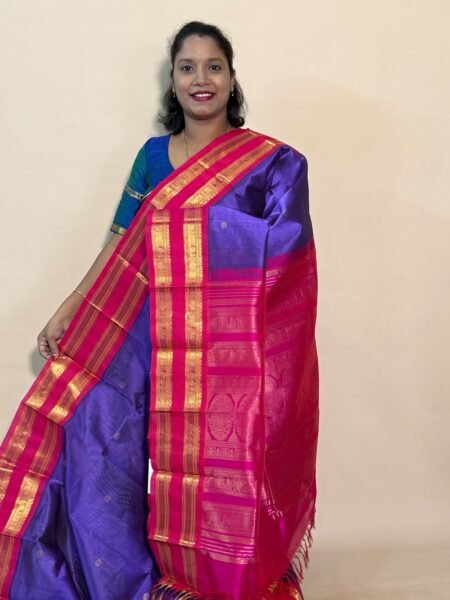 Silk Cotton Korvai Rettapet In Lavender And Pink With Traditional Border