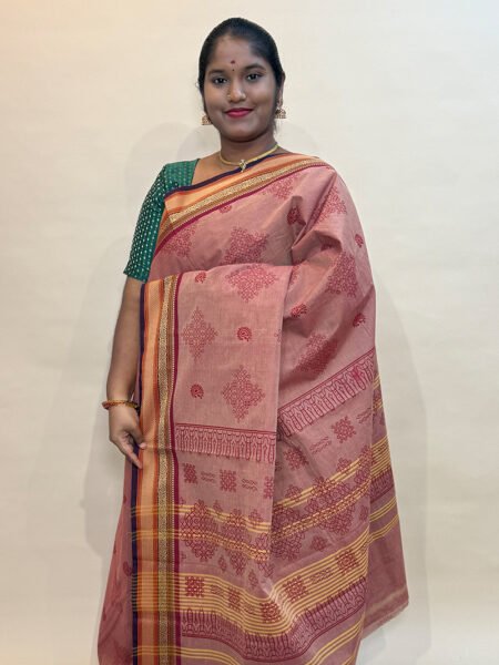Chettinad Cotton Prints In Onion Pink With Traditional Border