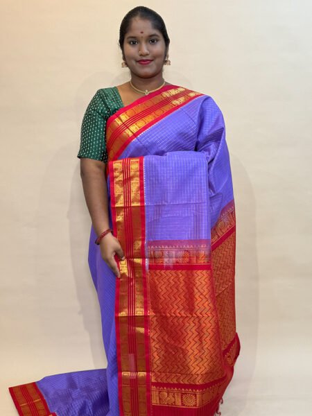 Silk Cotton Korvai Zari Kattam In Lavender And Red With Traditional Border
