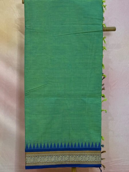 Kanchi Cotton Plain In Teal With Traditional Border