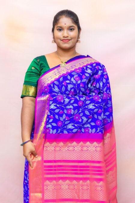 Semi Silk Cotton Kalamkari Prints In Violet And Pink With Traditional Border