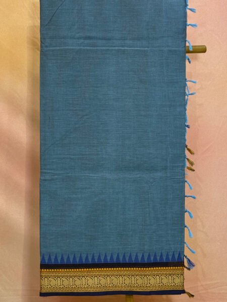 Kanchi Cotton Plain In Denim Blue With Traditional Border