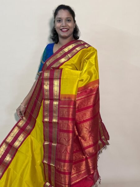 Silk Cotton Korvai Rettapet In Mustard And Maroon With Traditional Border