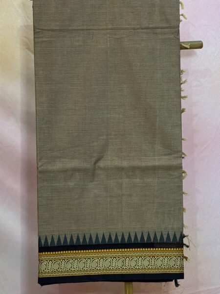 Kanchi Cotton Plain In Dark Beige With Traditional Border