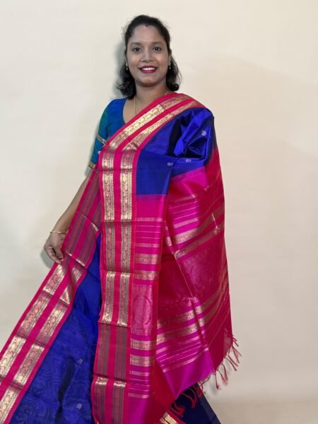 Silk Cotton Korvai Rettapet In Violet And Pink With Traditional Border