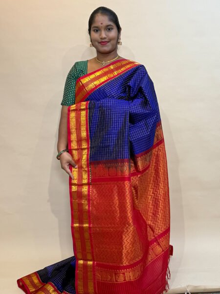 Silk Cotton Korvai Zari Kattam In Violet And Red With Traditional Border
