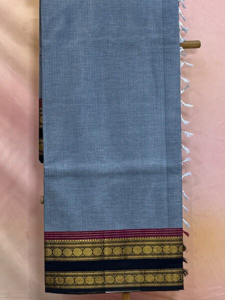 Kanchi Cotton Plain In Grey With Traditional Border