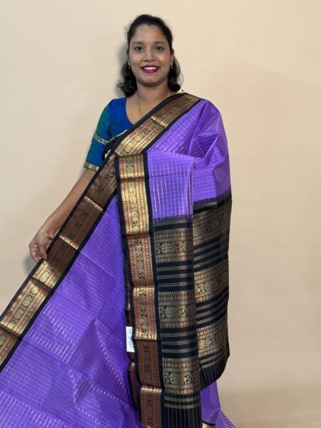 Silk Cotton Korvai Muthu Kattam In Lavender And Black With Traditional Border