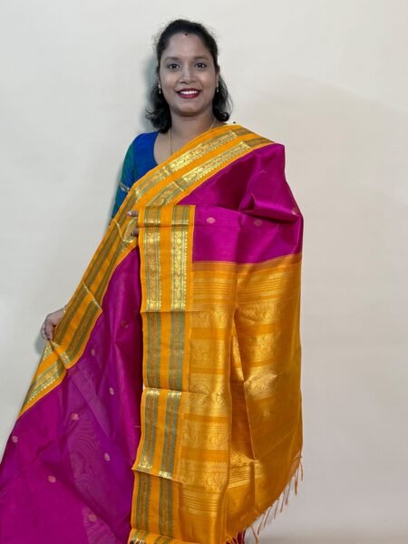 Silk Cotton Korvai Rettapet In Vadamalli And Mustard With Traditional Border