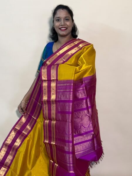 Silk Cotton Korvai Rettapet In Mustard And Vadamalli With Traditional Border