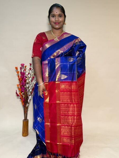 Traditional Silk Cotton Saree In Violet and Red With Rettapet Border
