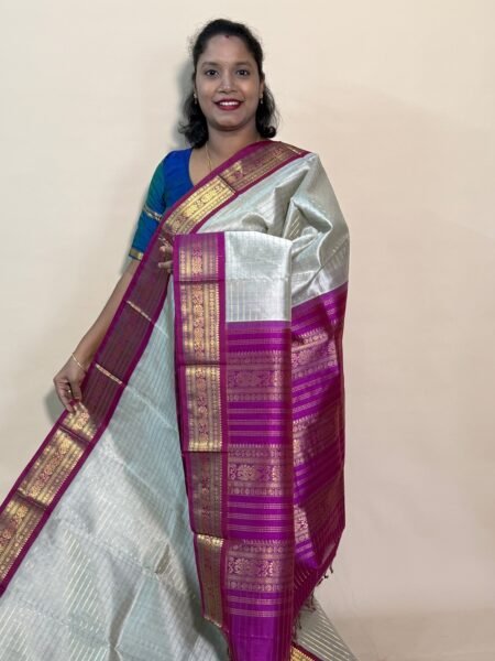 Silk Cotton Korvai Muthu Kattam In Tussar And Vadamalli With Traditional Border