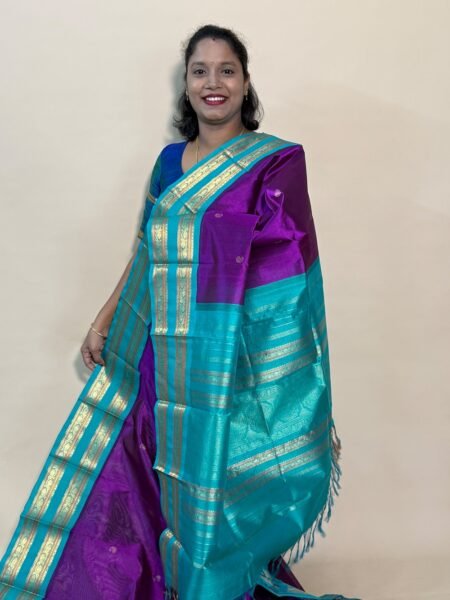 Silk Cotton Korvai Rettapet In Majentha And Teal With Traditional Border