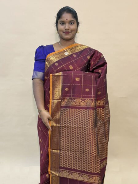 Silk Cotton Mayil Chakram In Wine With Traditional Border