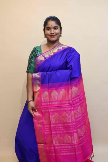 Semi Silk Cotton Saree In Violet And Pink With Traditional Border