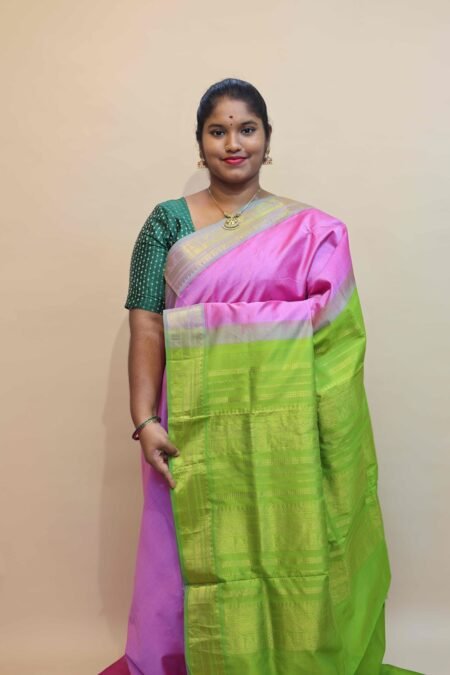 Semi Silk Cotton Saree In Lilac And Olive Pink With Traditional Border