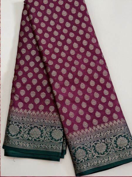 Semi Banarasi Silk In Maroon And Green With Traditional Border