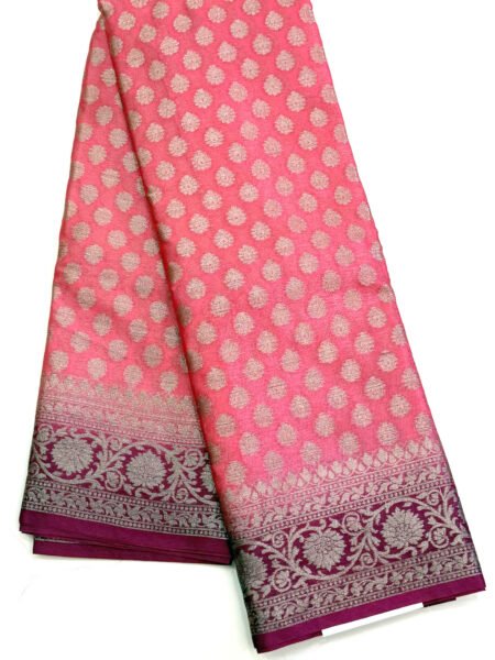 Semi Banarasi Silk In Reddish Pink And Maroon With Traditional Border