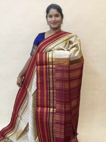 Kalakshetra Kuppadam Silk Cotton In Beige And Maroon With Traditional Border