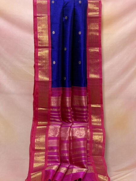 Madisar Korvai Buttas Silk Cotton In Violet And Pink With Traditional Border
