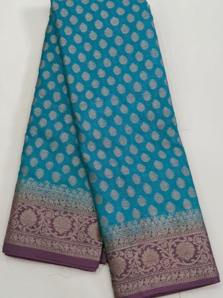 Semi Banarasi Silk In Peacock Blue And Wine With Traditional Border
