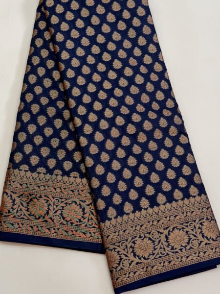 Semi Banarasi Silk In Navy Blue With Traditional Border